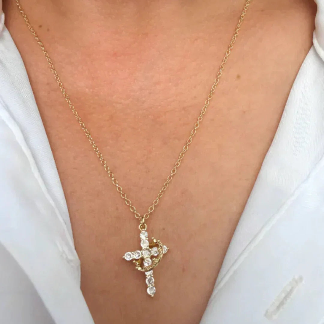 Collana Croce con Corona Rotante